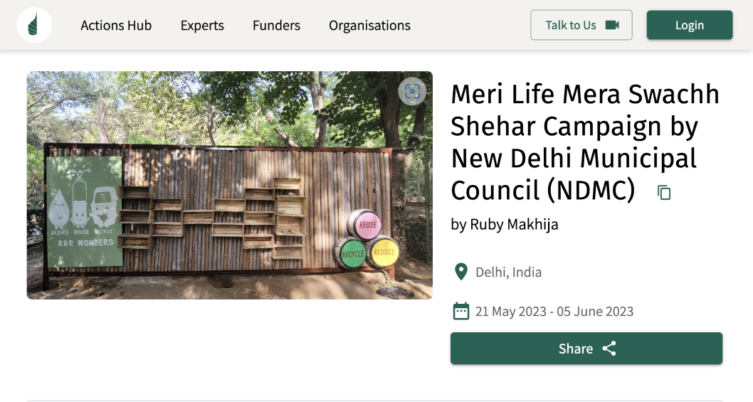 A desktop screenshot for meri life mera swachh sheher campaign - a project on Enveave